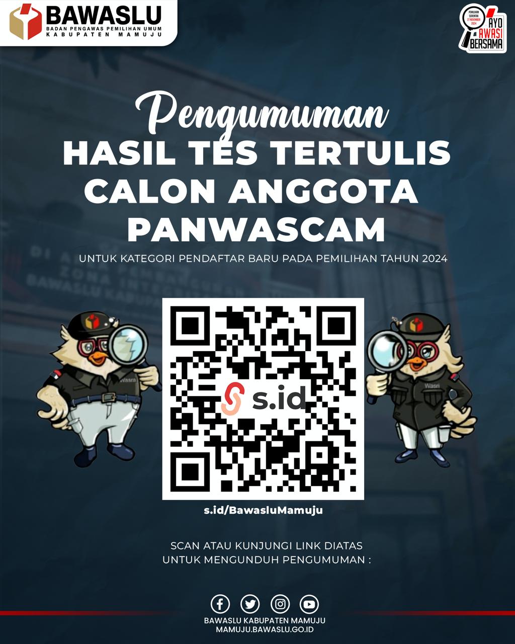 PENGUMUMAN TES TERTULIS CALON ANGGOTA PANWASCAM SE-KABUPTEN MAMUJU